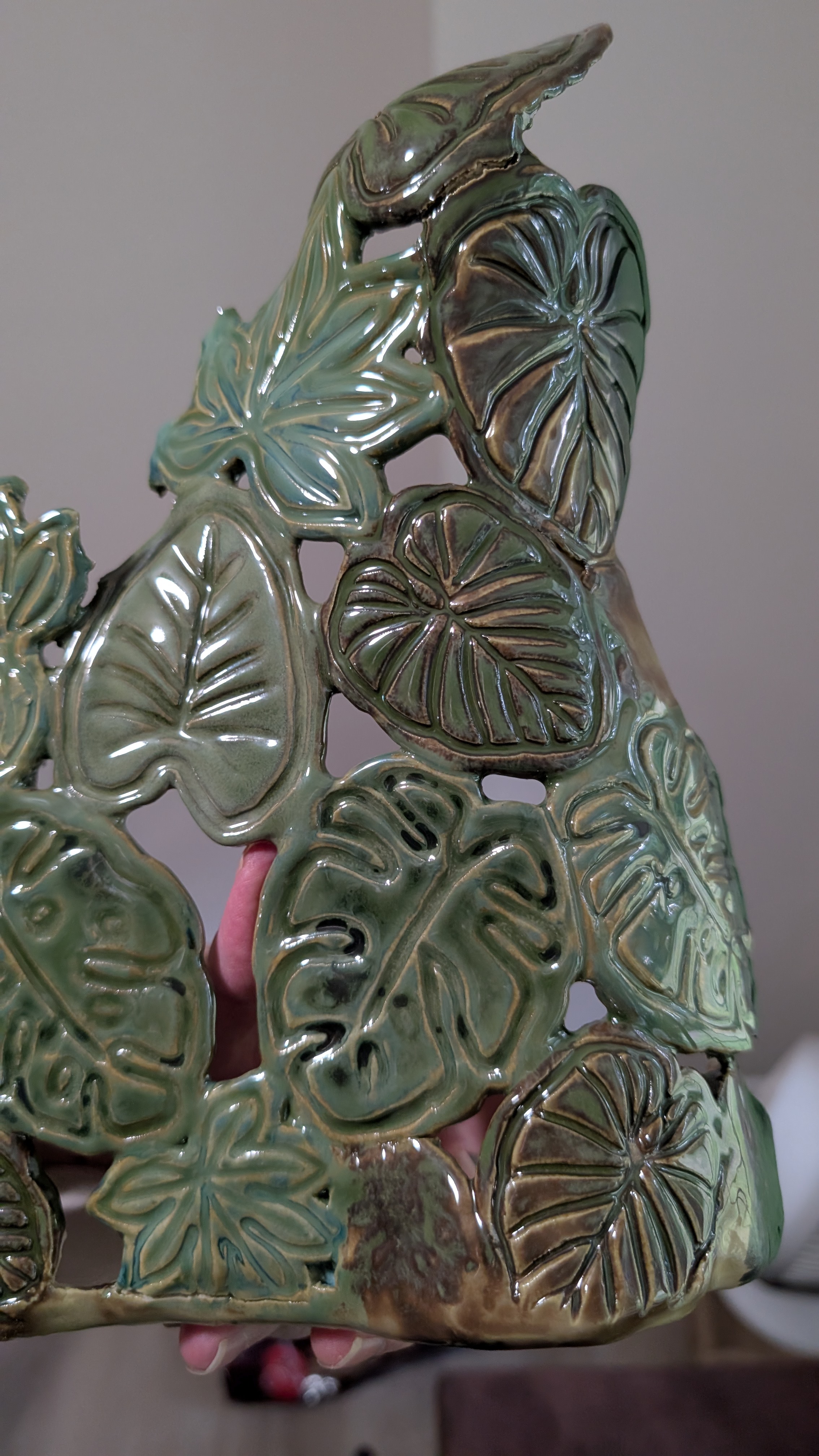 Leaf ceramic example made with a two-part cookie cutter and vein stamp