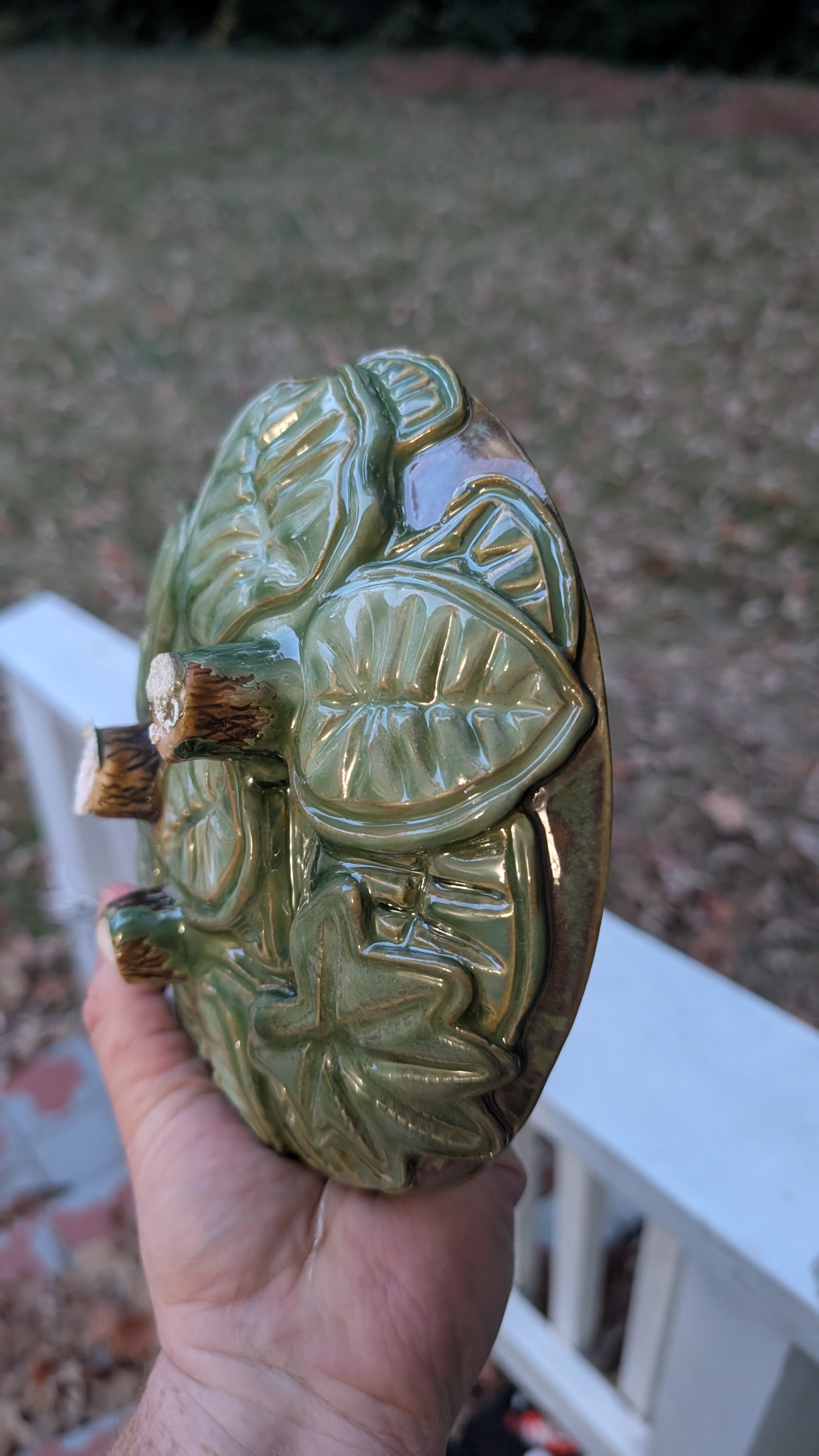 Leaf ceramic example showing shaped edge and embossed leaf veins